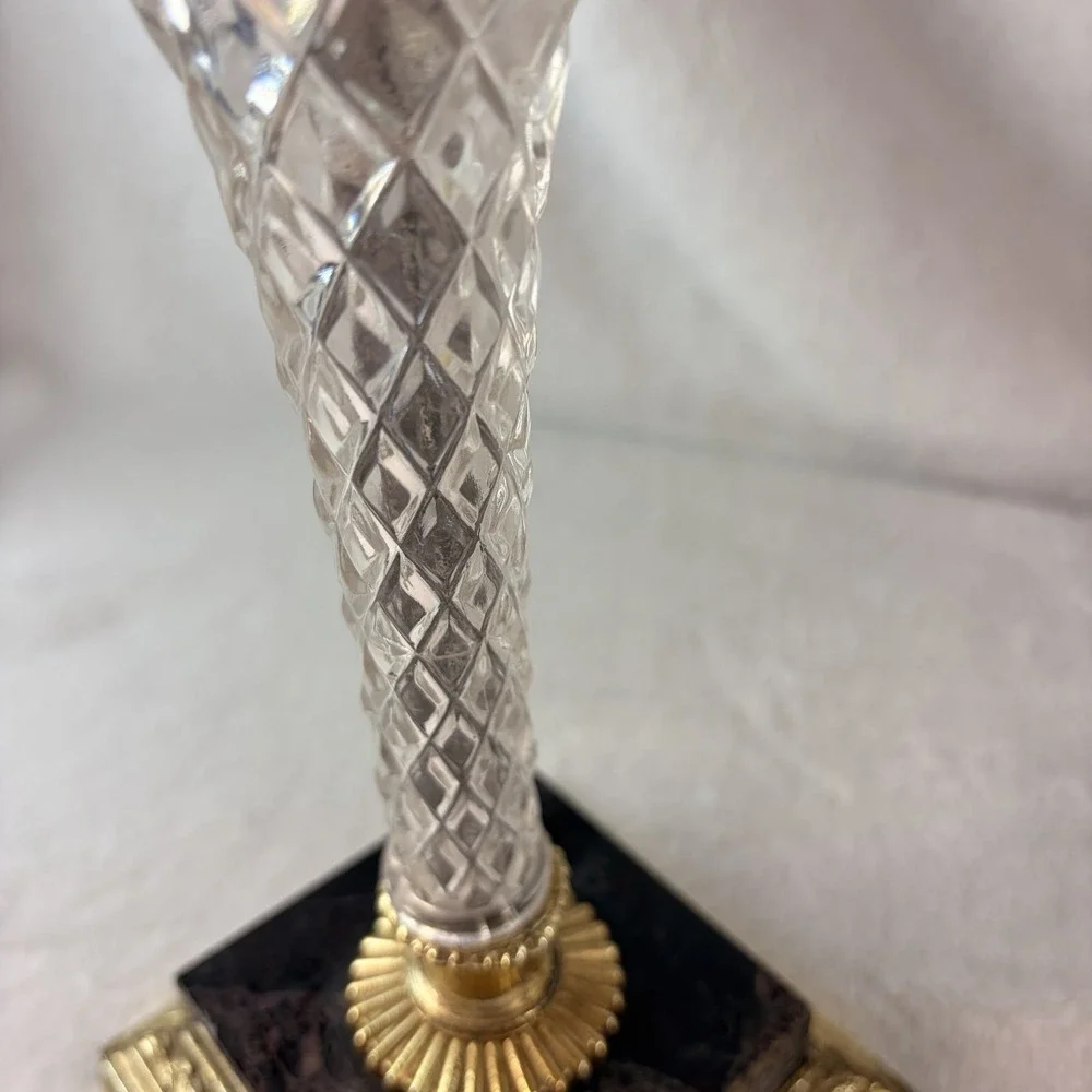 Vtg 50s Dilly Mfg Co 5-Arm Candelabra Hollywood Regency Brass Crystal Marble USA